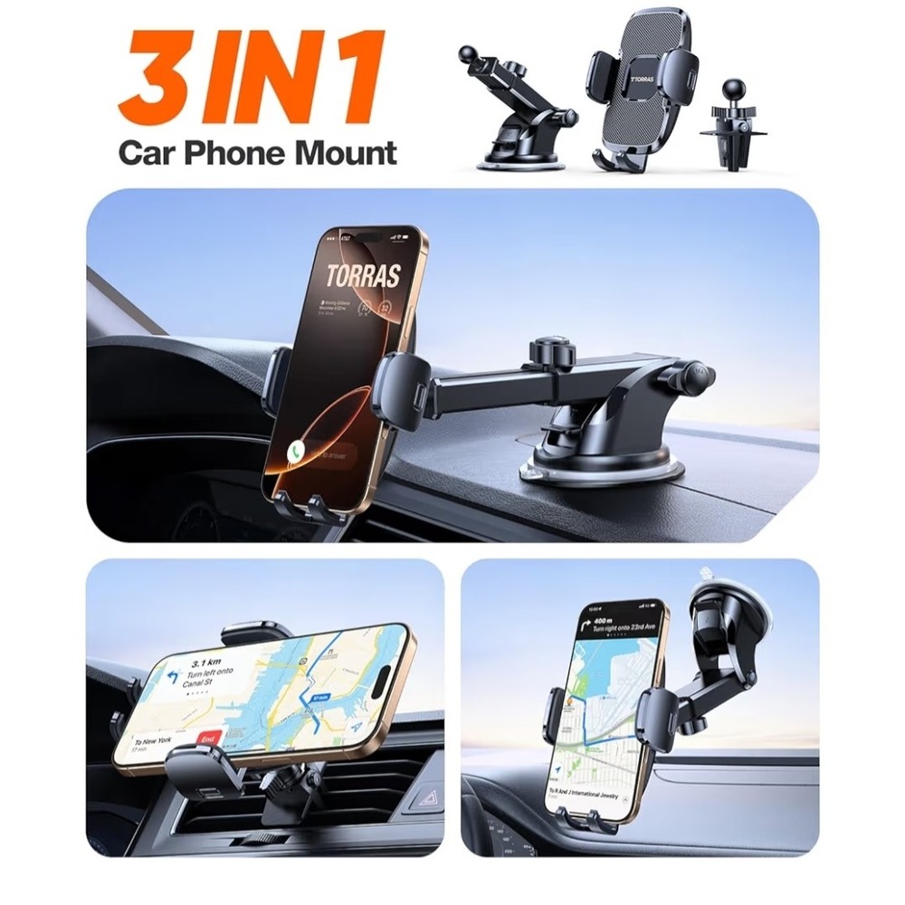 Torras Car Phone Mount Dashboard Vent Windshield Holder Gray CTVK06 NEW
